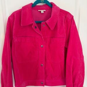 ON 34th Like NEW Ladies XL Bold Hot Pink Wide Wale Corduroy Snap Up Jacket